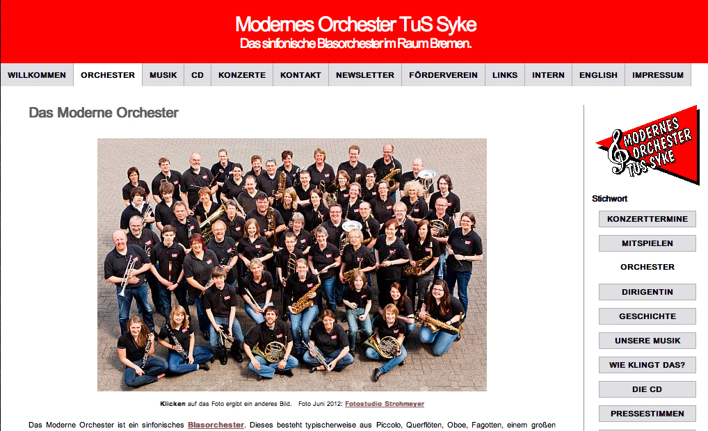 Website Moderes Orchester Tus Syke