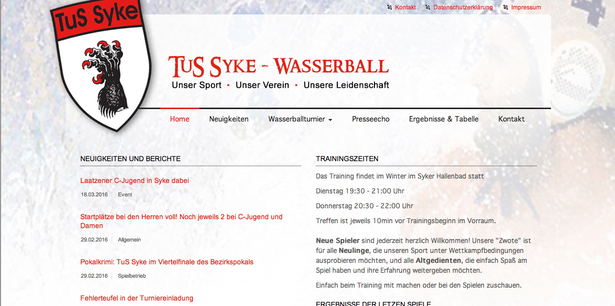 Website Wasserball Tus Syke